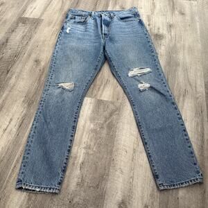 Levi's 501 S Skinny Jeans Womens 31x30 Distressed Button-Fly Blue Denim Cotton